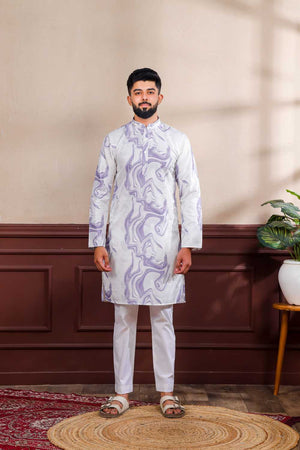 Men's Violet Printed Art Silk Kurta with Dupatta