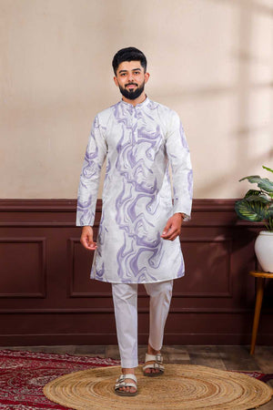 Men's Violet Printed Art Silk Kurta with Dupatta
