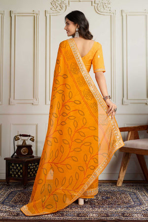 Yellow Bandhani Printed Georgette Saree