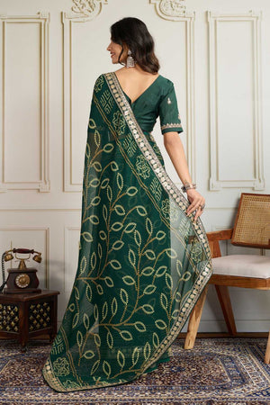 Green Bandhani Printed Georgette Saree