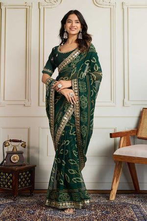 Green Bandhani Printed Georgette Saree