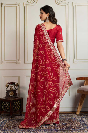 Maroon Bandhani Printed Georgette Saree
