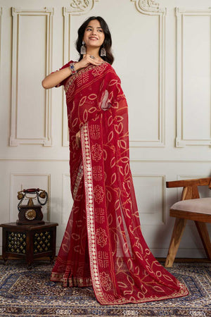 Maroon Bandhani Printed Georgette Saree
