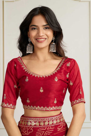 Maroon Bandhani Printed Georgette Saree