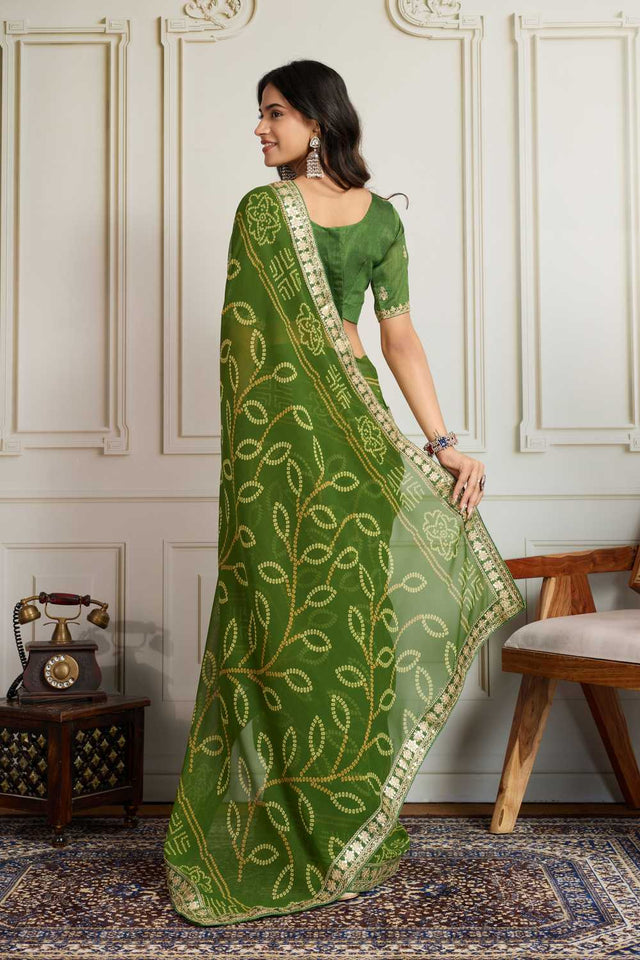 Mehendi Bandhani Printed Georgette Saree