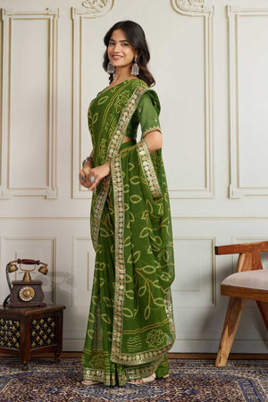 Mehendi Bandhani Printed Georgette Saree