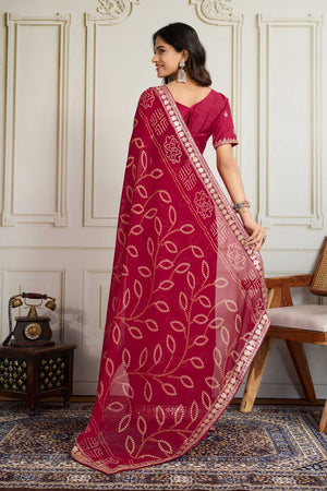 Pink Bandhani Printed Georgette Saree