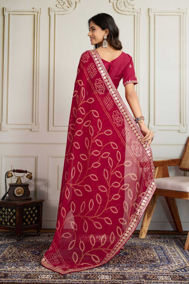 Pink Bandhani Printed Georgette Saree