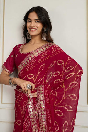 Pink Bandhani Printed Georgette Saree