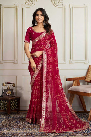 Pink Bandhani Printed Georgette Saree