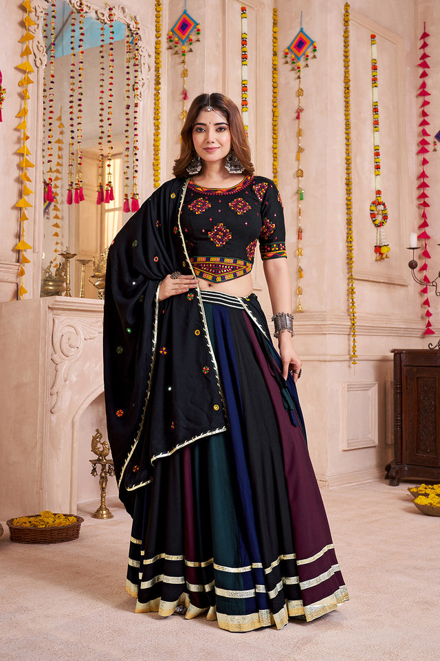Multi Color Solid with Lace Work Cotton Lehenga (ACA1454)