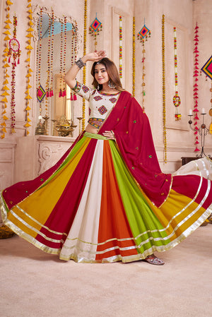Multi Color Solid with Lace Work Cotton Lehenga