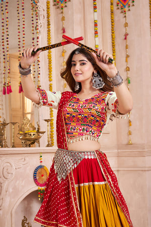 Multi Color Solid with Lace Work Cotton Lehenga