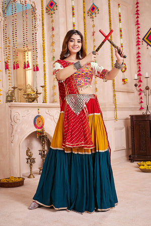 Multi Color Solid with Lace Work Cotton Lehenga