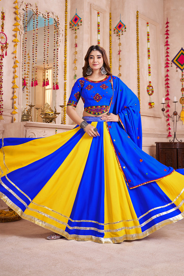 Multi Color Solid with Lace Work Cotton Lehenga