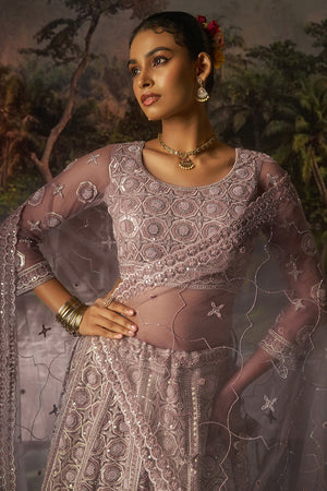 Mauve Sequin with Embroidered Net Lehenga