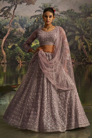 Mauve Sequin with Embroidered Net Lehenga