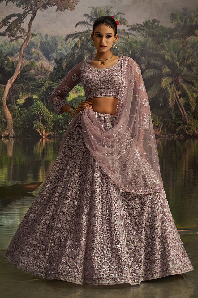 Mauve Sequin with Embroidered Net Lehenga