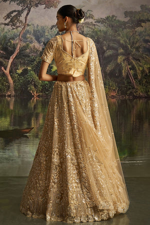 Cream Sequin with Embroidered Net Lehenga