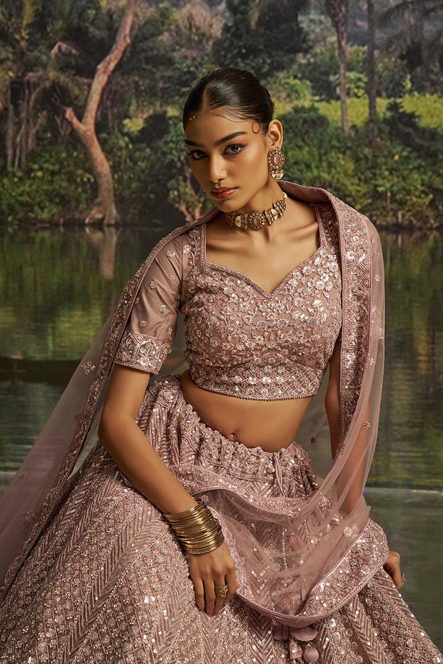 Mauve Sequin Net Lehenga