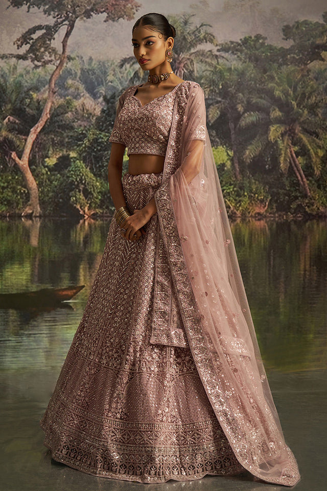 Mauve Sequin Net Lehenga