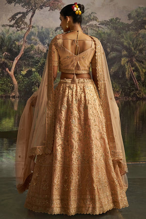 Peach Sequin Net Lehenga