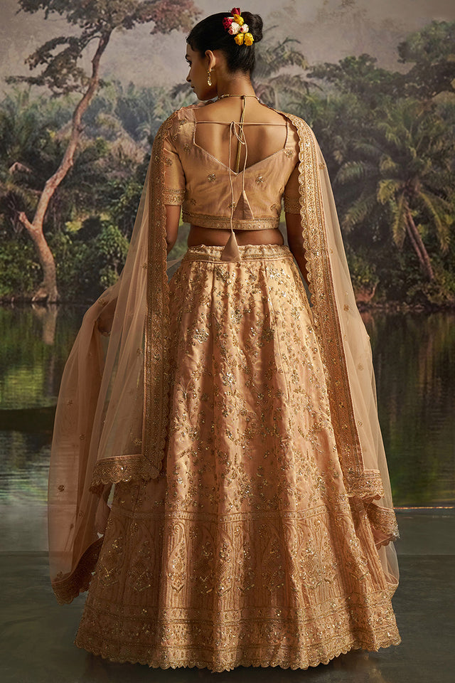 Peach Sequin Net Lehenga
