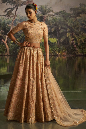 Peach Sequin Net Lehenga
