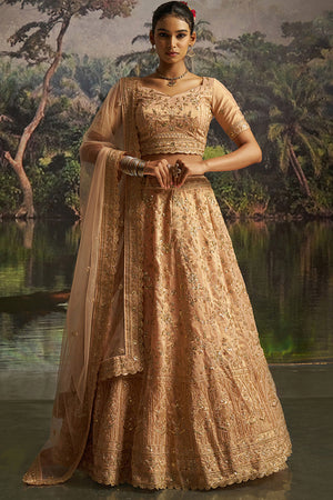 Peach Sequin Net Lehenga