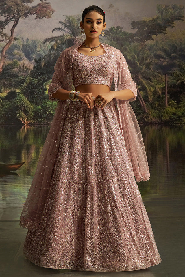 Mauve Sequin Net Lehenga