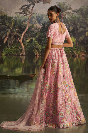 Pink Sequin Net Lehenga
