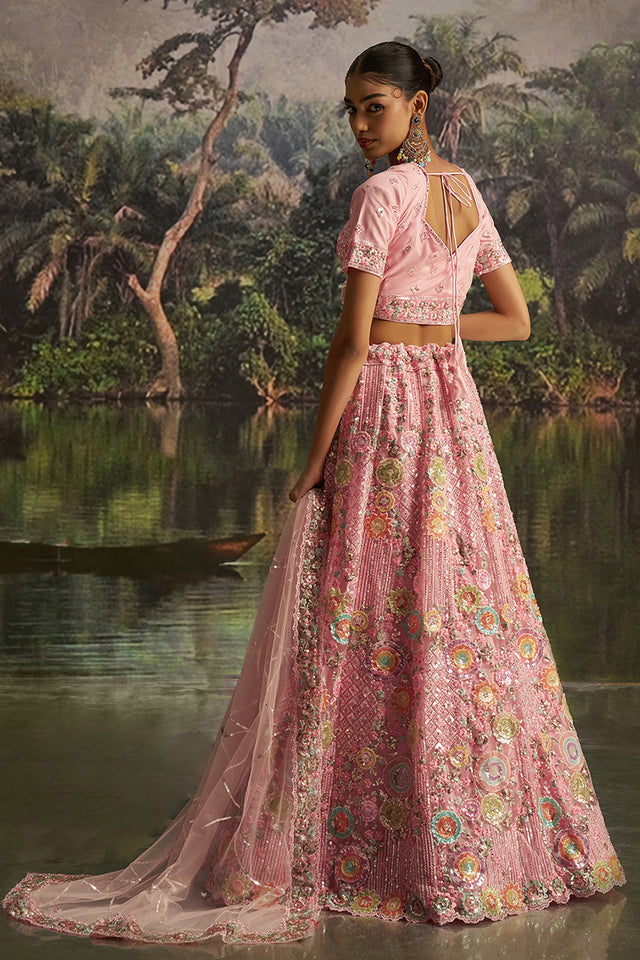 Pink Sequin Net Lehenga