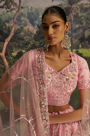Pink Sequin Net Lehenga
