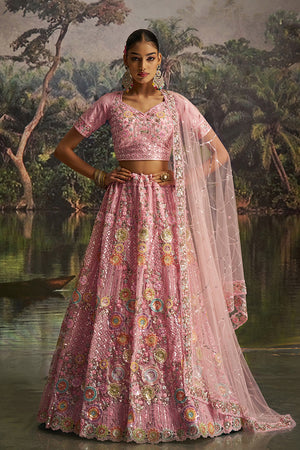 Pink Sequin Net Lehenga