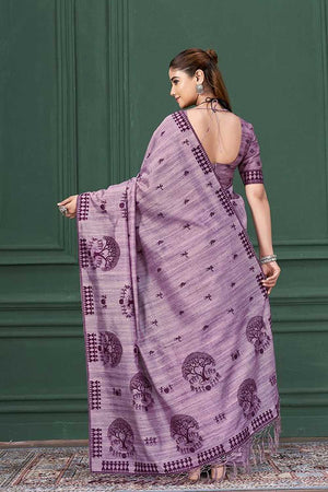 Lavender Warli Printed Silk Saree