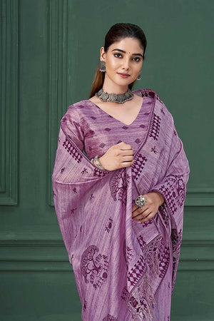 Lavender Warli Printed Silk Saree