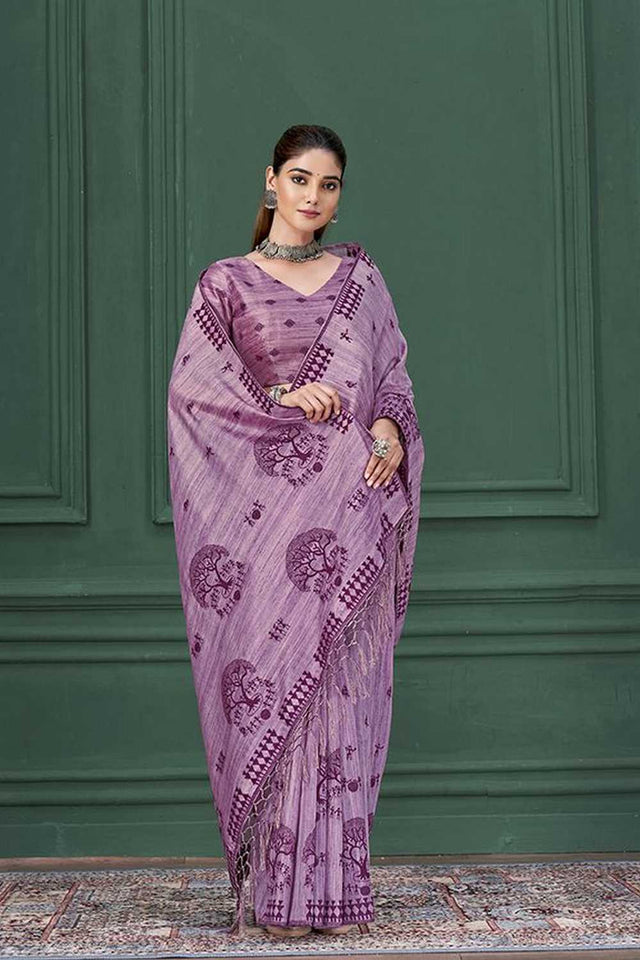 Lavender Warli Printed Silk Saree