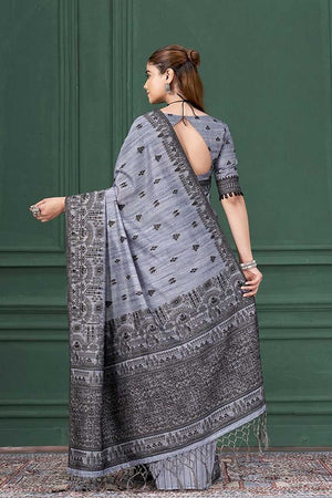 Blue Warli Printed Silk Saree