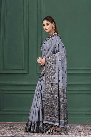 Blue Warli Printed Silk Saree