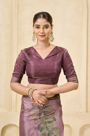 Pink Floral Printed Silk Saree