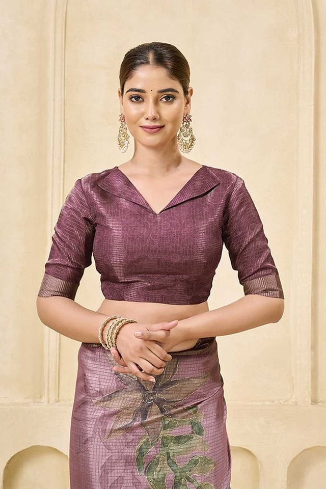 Pink Floral Printed Silk Saree