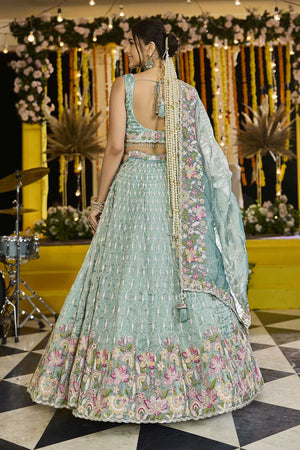Pista Floral Embriodered Satin Lehenga