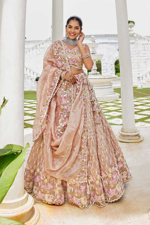 Nude Floral Embriodered Satin Lehenga