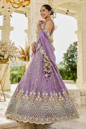 Purple Floral Embriodered Satin Lehenga