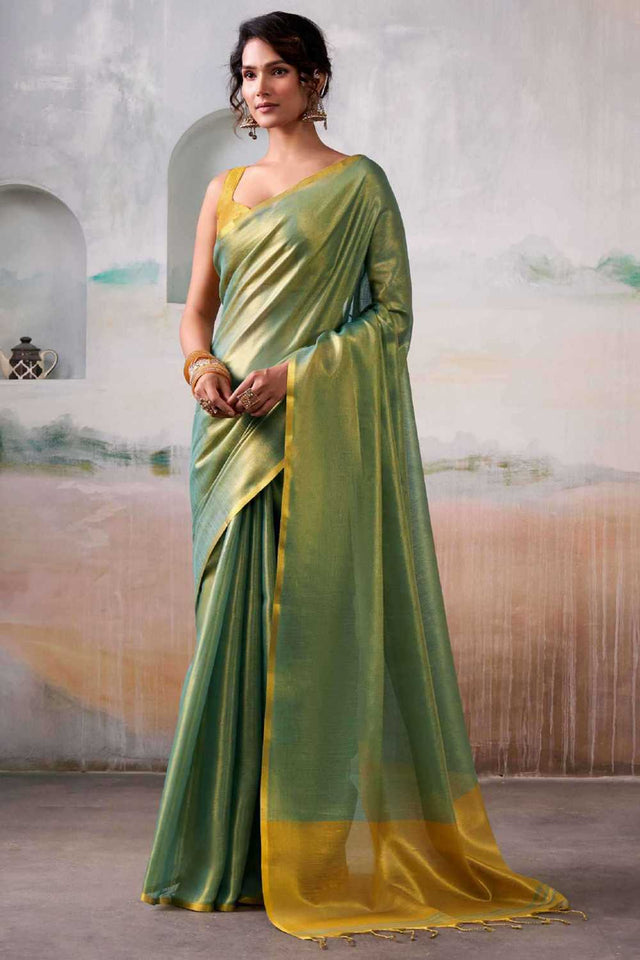 Light Green Solid Tissue Saree