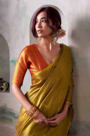 Mustard Solid Tissue Saree