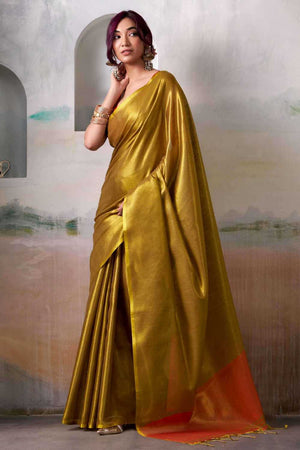 Mustard Solid Tissue Saree