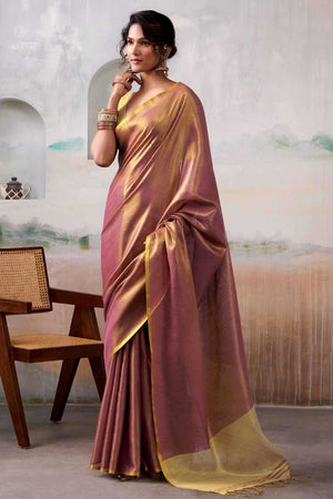 Purple Solid Tissue Saree