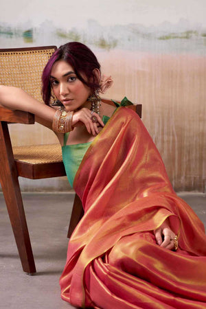 Peach Solid Tissue Saree