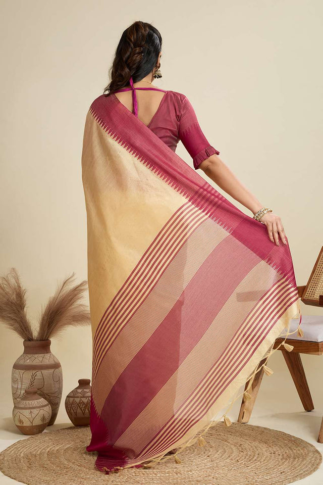 Cream Woven Silk Saree